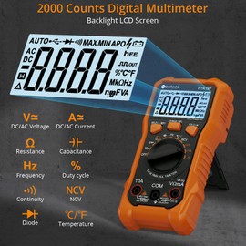 Neoteck 2000 Counts Digital Multimeter Voltmeter Tester with NCV, LCD for AC/DC Voltage&Current, Resistance, Capacitance, Live Wire, Frequency, Temperature, Duty Cycle, Continuity, Diode Measuring