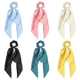 SYEYCW 6 Pcs Elastic Hair Band, Ribbon Hair Ties, Satin Bowknot Elastic Hair Bands, Colorful Solid Hair Scarf Scrunchies for Hair Tie, Fashion Ponytail Holder Sweet Hair Accessories for Women