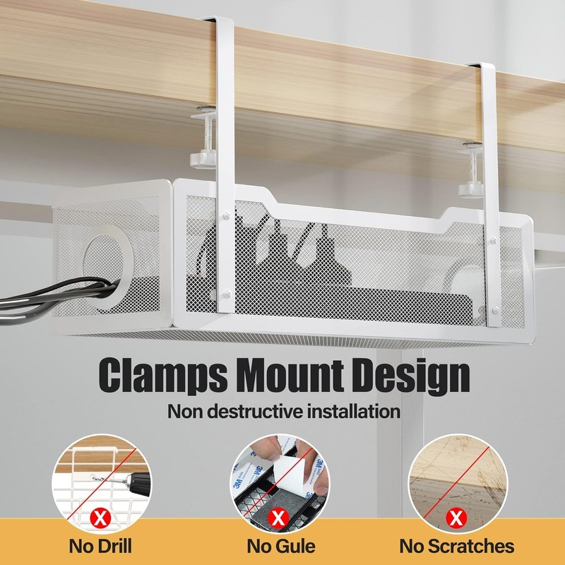 CIVPOWER Under Desk Cable Management Tray White, Cable Management Under