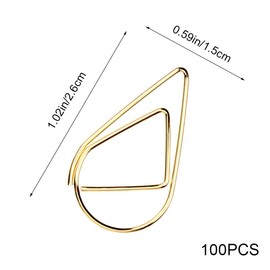 100 Pcs Small Golden Paperclips Stainless Steel Waterdrop Shaped Paperclips Bookmarks Paper Clips Clamps for Memo Paper Photo 15 * 25mm (Gold)
