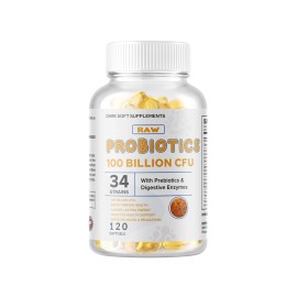 Premium Softgel Raw Probiotics 100 Billion CFU Potency Digestive Immune Health 120 Capsules USA