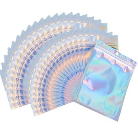 HITHOTMMA Bolsa Holográfica Multiusos,100PCS Bolsas de Herméticas Reutilizables, Bolsas de Almacenamiento,Pouch,Bolsa Ziplock Apta parapara almacenamiento de alimentos, Joyas, Cosméticos (7.5x12cm)