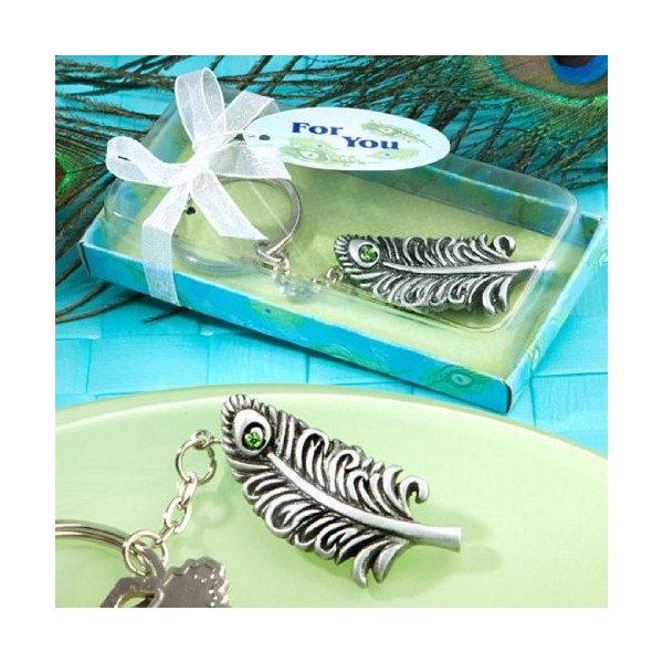 Peacock feather keychain favors, 30