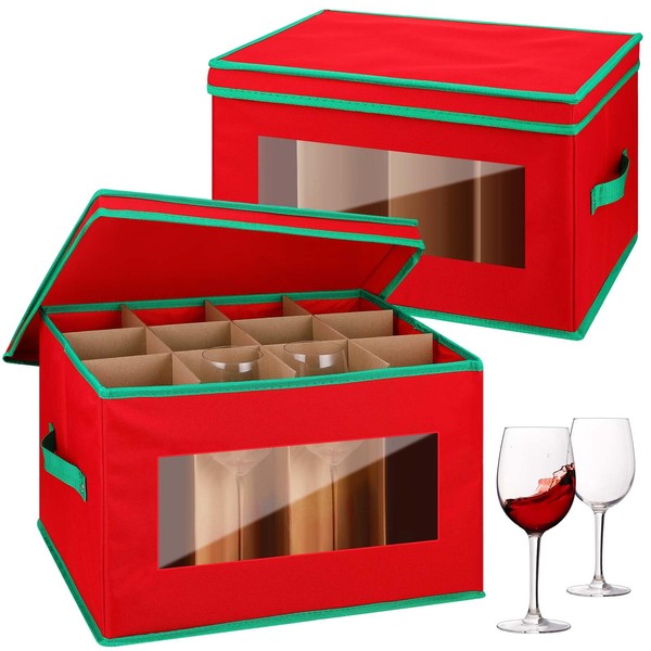 Locmeo 2 Pcs Christmas Wine Glass Storage Box with Dividers