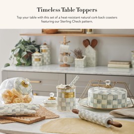 MACKENZIE-CHILDS Square Cork-Back Coaster Set, Table Coasters for Drinks, Set of 4, Gray-and-White Sterling Check