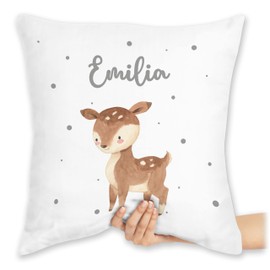 Cushion 40 x 40 cm Decorative Cushion - Cute Deer - 40 x 40 cm - White - Fawn Name Cushion Cover Animal Forest Animals Seat Cushion Animals Animal Motif 40 x 40 cm Animals Nursery Cover Deer
