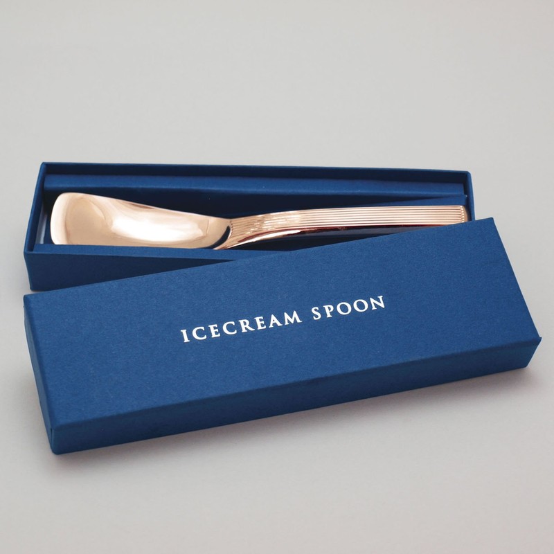 Todai 014003001 Solid Copper Stripe Line Ice Cream Spoon, Silver,
