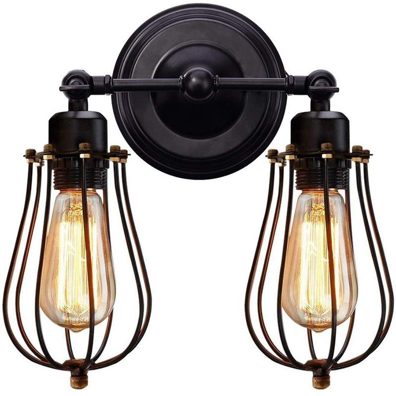 Double Head Wall Sconce Industrial Wire Cage Wall Light Vintage
