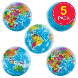 Baker Ross FN050 Globe Squeezy Balls - Pack of 5, Squeezy Stress Ball Party Bag Fillers