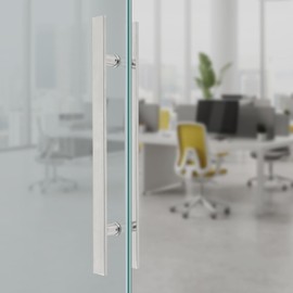 TFCFL 24 Inch Push Pull Door Handle, Long Double-Sided H Shape Sliding Door Handle, Stainless Steel Flat Rectangle Bar, Brushed Nickel Satin Finish for Glass Wooden Barn Front Door (Silver)