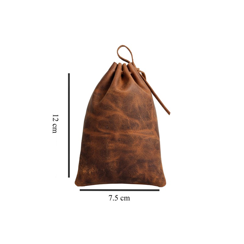 Leather Drawstring Pouch multipurpose Medieval coin waist bag, Vintage Brown,