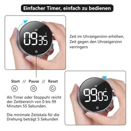 Vabaso Digital Kitchen Timer, Magnetic Kitchen Timer, Egg Timer, Short Timer, Large LCD Screen, Loud Alarm, Ideal Timer for Cooking, Baking, Sports, Studying