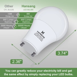 hansang GU24 LED Light Bulb 9W Equivalent 100W, Two Prong Light Bulb A19 Shape 4000K Natural White, GU24 Twist Lock Base 2 pin led Light Bulb, 900 Lumens Non-Dimmable for CFL Replacement, 4 Pack