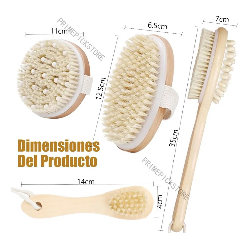 4pcs Cepillo Corporal De Cerdas Natural Exfolia Piel Muerta