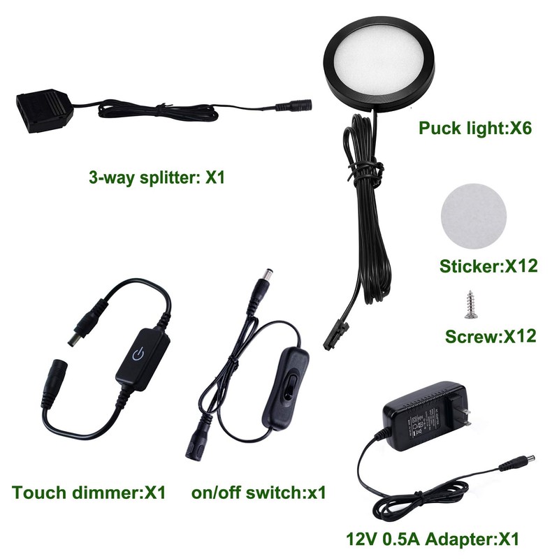 AIBOO Under Cabinet LED Black Cover Puck Lighting Kit with