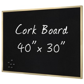 INNOVART Black Cork Bulletin Board 40" X 30" with 10 Push Pins, Corkboard with Gold Aluminum Frame, Black Cork Notice Board Message Board, Framed Pin Board for Home, Office, School