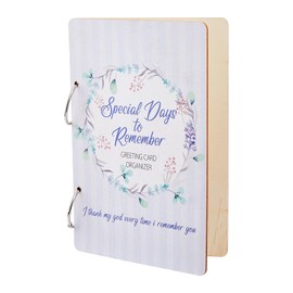 SUPERDANT Greeting Card Organizer Special Days to Remember Wooden Loose Leaf Binder Postcard Photo Album 2-Rings Cover Birthday Reminder Calendar Keeper Book Holder Organizer Card Keepsake Wood Cover