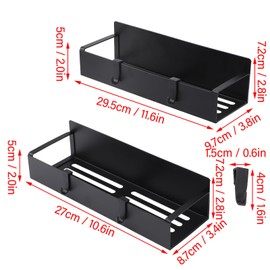 2PCS Strong Magnetic Racks for Refrigerator with 4 Removable Hooks, Ideal for Holding Jars, Bottles & Fridge Organizer Storage, Magnetic Shelves (Black)