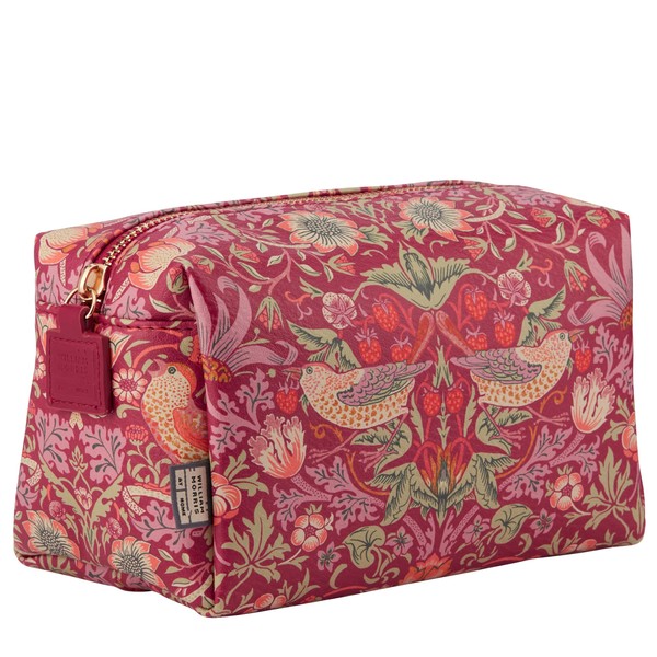 William Morris At Home Strawberry Thief Medium Raspberry Red Wash Bag | Toiletries & Beauty Essentials | Vegan Leather | Strawberry Thief Print | Perfect Travel Gift