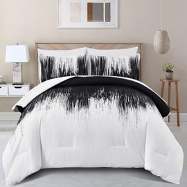 Dinjoy Ombre Black Comforter Set Full Size Gradient Black White Boho Bedding Set for Teen Men Women 7 Pieces Bed in A Bag Bohemian Bed Set with Comforter, Sheets, Pillowcases & Shams