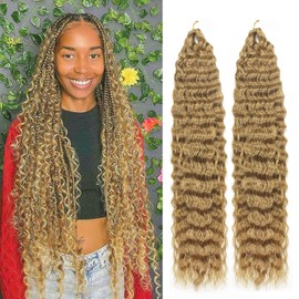 Ocean Wave Crochet Hair 30 Inch 2 Packs Deep Wave Curly Braiding Hair Extensions Synthetic Curly Crochet Hair For Black Women(30inch, 2pack, 27)