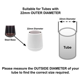 22mm Rubber Feet, White Tube End Caps, Pack of 4 Ferrules for Furniture & Chair Legs - Made in Germany (See Second Image for Ordering Guide)
