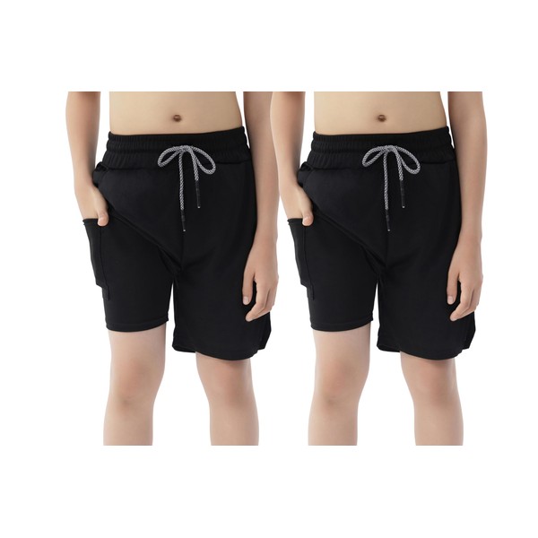 IRELIA 2 Pack Boys 2 in 1 Running Shorts Kids