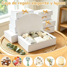Cajas de Regalo Blancas con Cinta Dorada (20 Piezas)–Cajas de Cartón Premium 27x20x8 cm–Cajas para Dulces,Bodas,Baby Shower y Sorpresas–Empaque Plegable, Reutilizable con Lazo Satinado