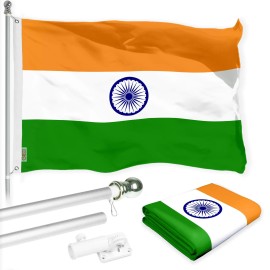 UD_Flag Pole 6FT Silver Tangle Free & India Indian Flag 3x5 Ft Combo Printed 150D Polyester By G128