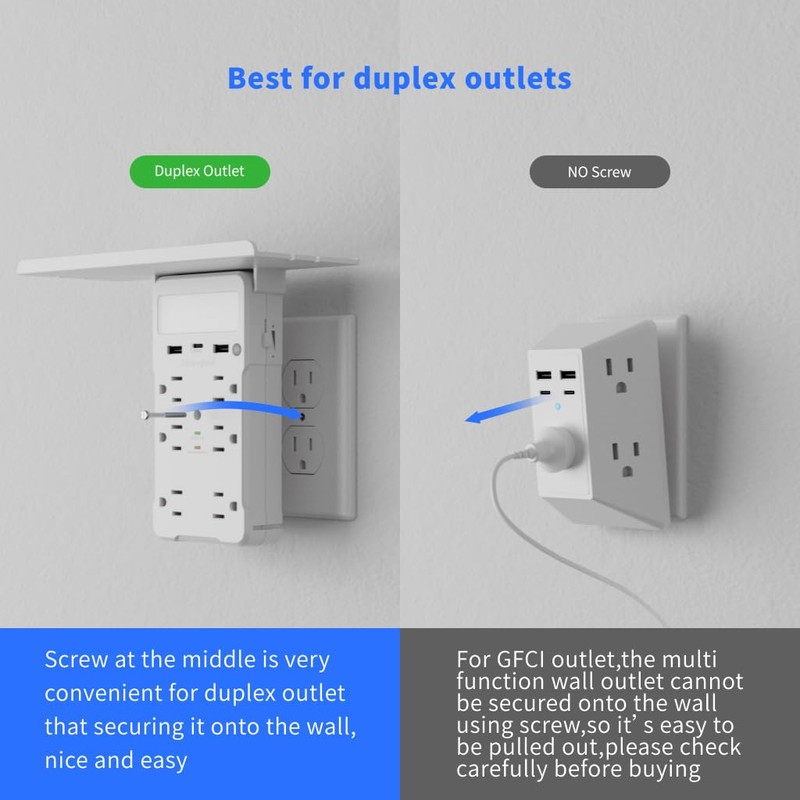 shiningwell Wall Outlet Extender with Shelf and Night Light, Surge