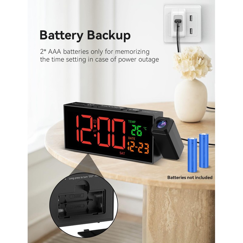 Netzu Projection Clock for Bedroom Ceiling, Alarm Clocks with 180°