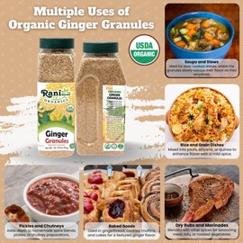 Rani Organic Granulated Ginger (Adarak Granules) 16oz (1lb) 454g PET Jar ~ All Natural | Gluten Friendly | Vegan | NON-GMO | Kosher | No Salt or fillers | Indian Origin | USDA Certified Organic