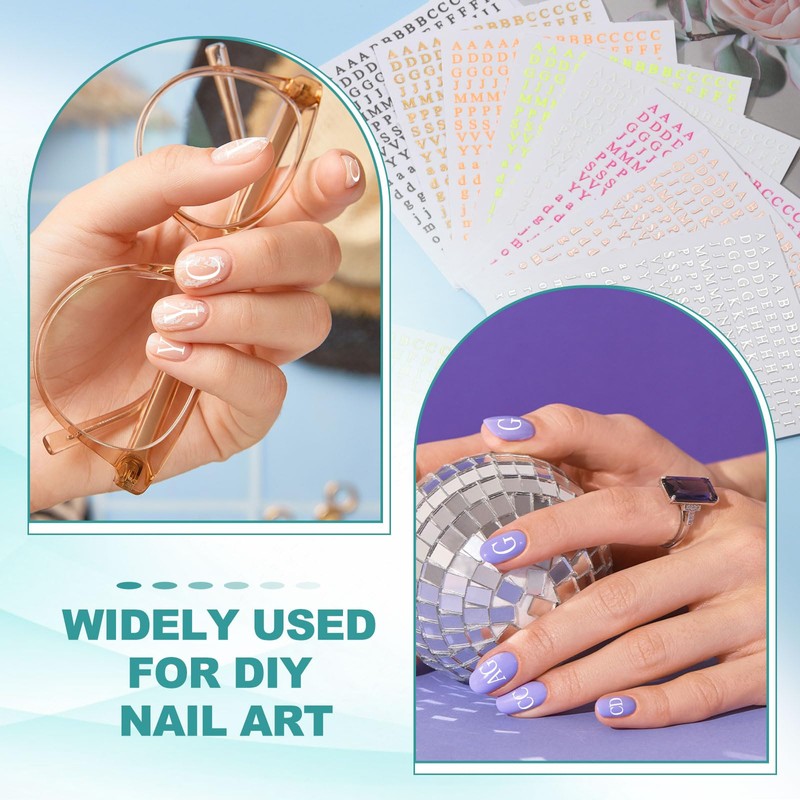 PATIKIL Letter Nail Stickers, 8 Sheet 3D Self-Adhesive English Letter