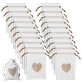 vcsjw Pack of 20 Small Bags for Filling, Fabric Bags with Drawstring, 10 x 8 cm Jute Bags, Cotton Bags, for Birthday, Wedding, Promotional Gifts, Soaps (White)