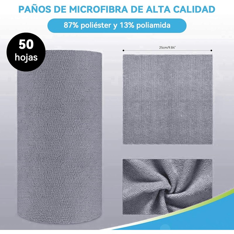 Rollo de Toallas de Microfibra, Paquete de 50, Rollo Microfibra