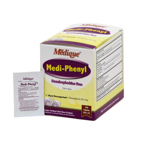 Medique Products 20533 Medi-Phenyl Nasal Decongestant Tablets, 50-Packets of 2