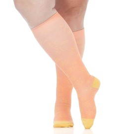 VIM & VIGR Nylon 20-30 mmHg Graduated Compression Socks (Clementine Sunnies, Large/X-Large Wide Calf (6))