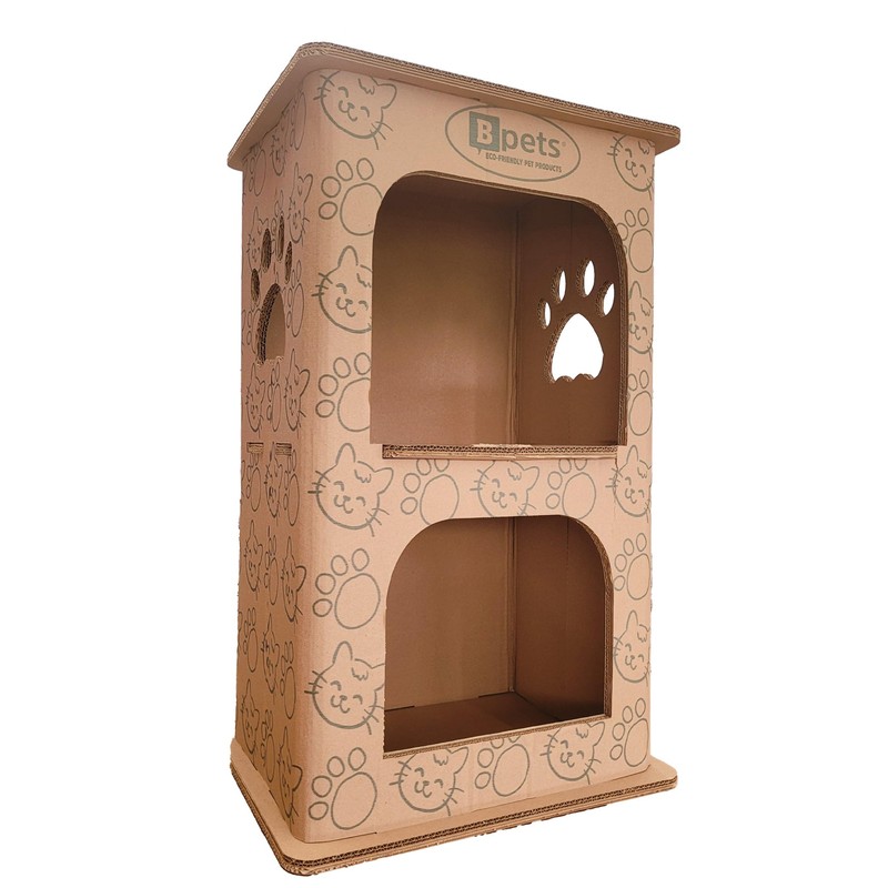 PetPro 2-Floor Cardboard Cat House, Cat Scratcher House for Indoor