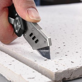 HAUTMEC Folding Utility Knife with 10pcs Blades Set, Quick Change Box Cutter, SK2H Black Blade, Lock-Back Anti-Slip Knife with Clip for Cartons, Cardboard and Boxes HTUCH25002