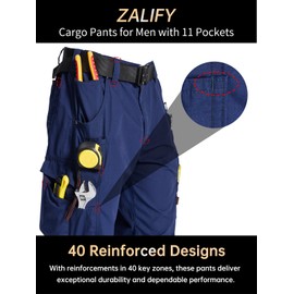 Zalify Mens Construction Cargo Pants Tactical Hiking Combat Brunt Work Pants Waterproof Lightweight Stretch Military Carpenter Pants Navy 38-34
