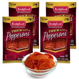 Bridgford Thick Sliced Pepperoni 5 oz Pack of 4 - Thick Pepperoni Slices for Pizza and Sandwiches - Zero-Carb Thick Sliced Pepperoni for Keto Diets - Ready-to-Eat Thick Pepperoni Slices for Snacking