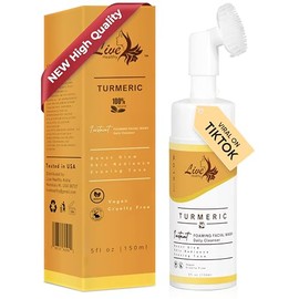 Live Healthy Turmeric Gentle Foaming Facial Cleanser - Turmeric Face Wash with Brush, Pore Cleaner, Make up Remover, Hydrating & Cleansing - Natural with Aloe Vera & Witch Hazel - 5oz |150ml