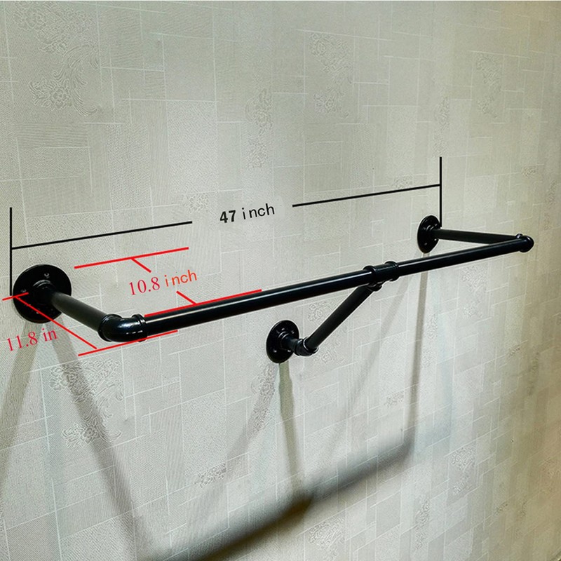 FURVOKIA Industrial Pipe Wall Mounted Clothes Hanging Shelves System,Metal Clothing