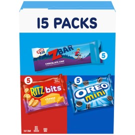 Zbar Chocolate Chip Snack Bars, RITZ Bits Crackers & OREO Mini Cookies, On the Go Snacks Variety Pack, 15 Snack Packs