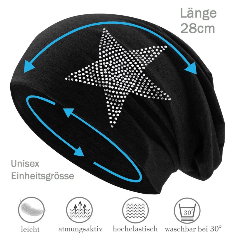 Hatstar Rhinestone Star Women's Beanie Hat, Elastic Slouch Long Beanie