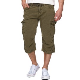 Indicode Men's Nicolas Check 3/4 Cargo Shorts Checked with 6 Pockets Including Belt made of 100 % Cotton for Summer - Army, size: xl