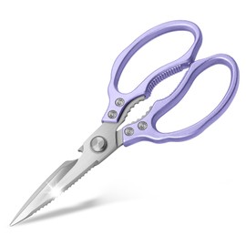 CGBE Kitchen Scissors, Stainless Steel Household Scissors, Heavy Duty, Dishwasher Safe, All-Purpose Scissors, Sharp Cooking Scissors for Kitchen, Chicken, Poultry, Fish, Meat, Herb Silver, Purple