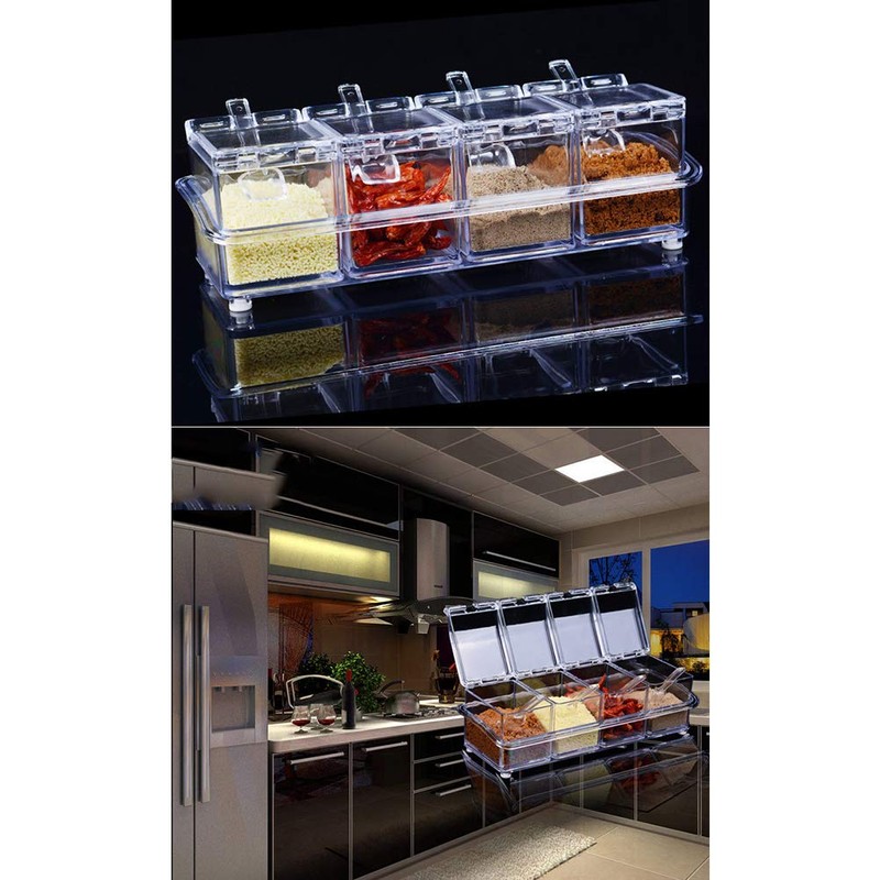 Contenedor de Almacenamiento de Condimentos Transparente con Cucharas, Resistente Al