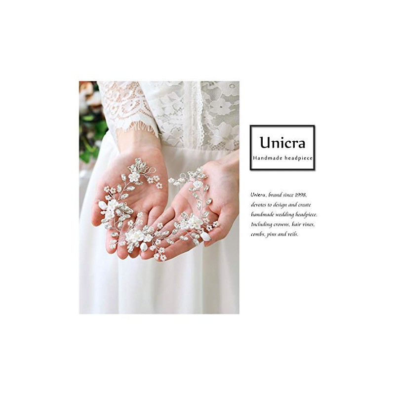 Unicra Pelo de novia con flores para boda, perlas de