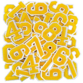 50PCS Iron on Numbers Patches, Embroidered Numbers Iron on Patches for Clothes, Dress, Hat, Jeans(Yellow)